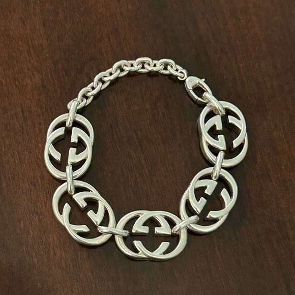 Gucci Britt Logo Link Sterling Silver Bracelet - Picture 1 of 7